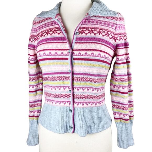 Oleana of Norway Wool Silk Fair Isle Cardigan XS/S | Nordic Designer Sweater - Picture 1 of 16